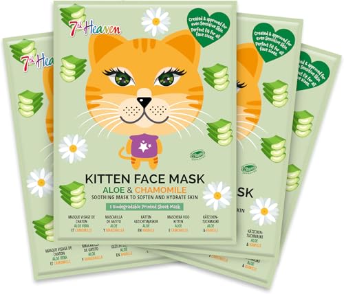7th Heaven Kitten Face Mask Gift Set (4 Childrens Face Masks). Suitable For Sensitive Skin, For Children Age 8+, Cruelty Free - Genuine 7th Heaven Face Masks Skincare