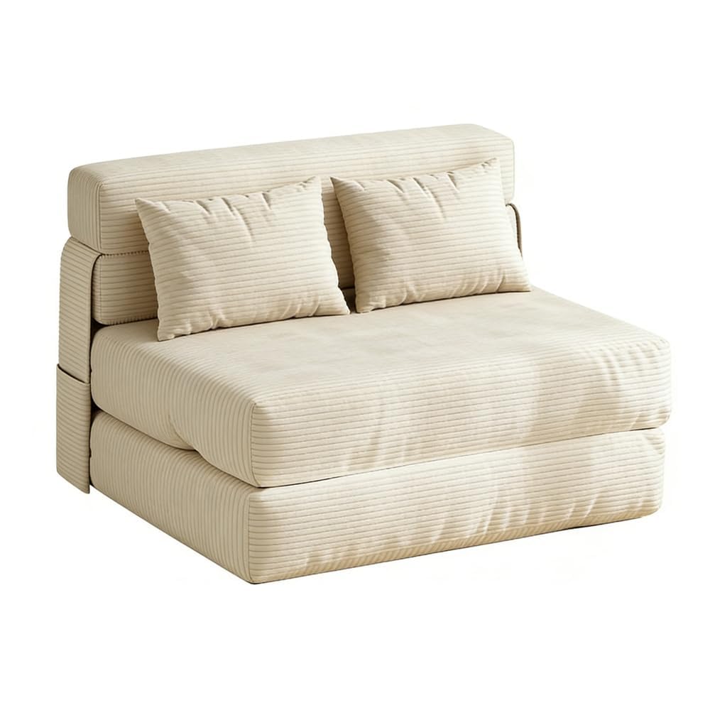 Convertible 4-Fold Sofa Bed with Pillow – 2-in-1 Sleeper Loveseat Chair – High-Density Foam, Portable Floor Lounger & Guest Bed – Space-Saving, Ideal for Living Room, Bedroom, Office – Beige