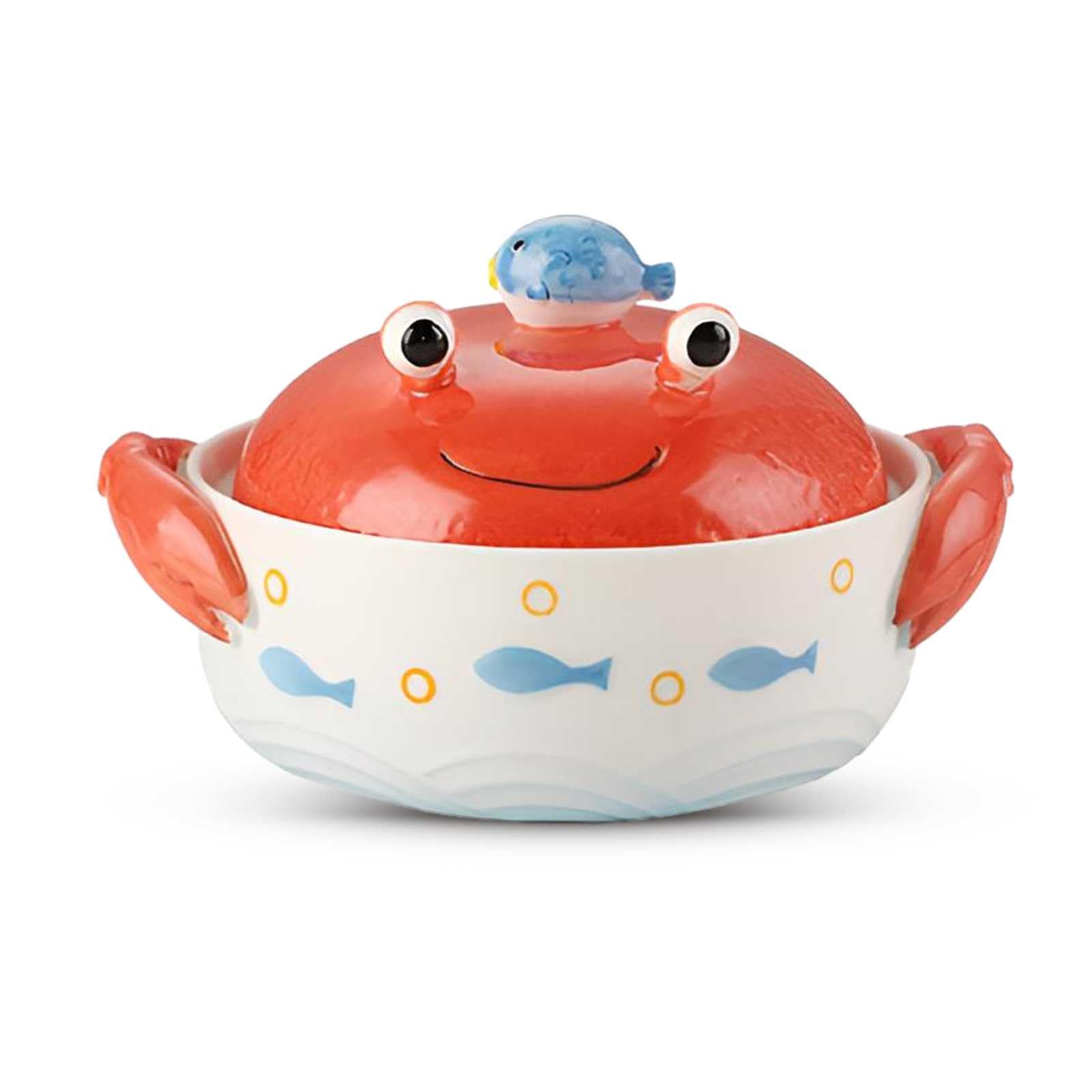 QYGGFBAI Crab Shaped Ramen Bowl with Lid, Funny Nautical Theme Ceramic Instant Asian Noodle Pots with Handles for Rice, Pho, Soup, Pasta, Salads, Desserts, Cereals, Oatmeal, 24 Oz