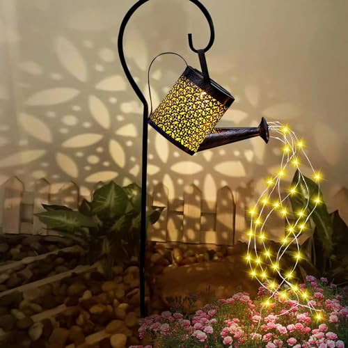 Ninonly Solar Water Can with Lights, Retro Metal Hanging Solar La...