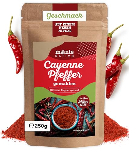 Monte Nativo Cayennepeper (250 g), fijngemalen cayennepeper, zacht gedroogde en aromatische specerijen, ideaal voor koken en kruiden, intesief aroma en smaak
