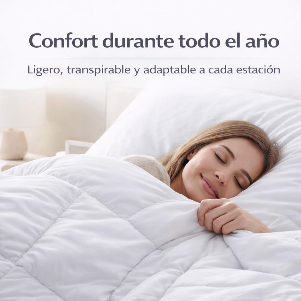 DECASATEXTIL Relleno Nórdico 4 Estaciones Cama 200 (280x240 cm) – Edredón Doble 150+300 gsm – Invierno y Verano – Microfibra Transpirable e Hipoalergénica – Blanco – Diseño en Caja