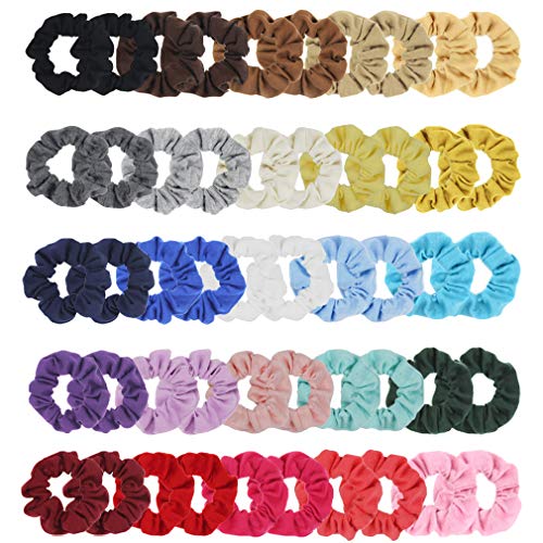 Pack of 50 Cotton Hair Scrunchies Single Jersey Solid Color Ponytail Holders Hair Ties for Girl (Mixed colors)