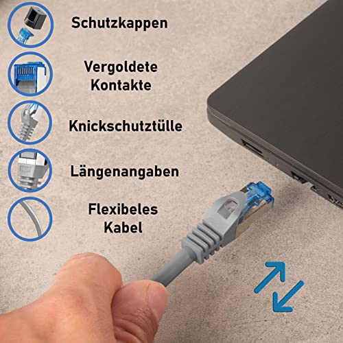 BIGtec Ethernet Cable 1m Internet Cable CAT 7 grey High Speed double shielded S/FTP RJ45 LAN compatible Gaming PC Laptop Computer Playstation 5 PS5 PS4 Xbox Smart TV Box NAS Network Switch - Image 2
