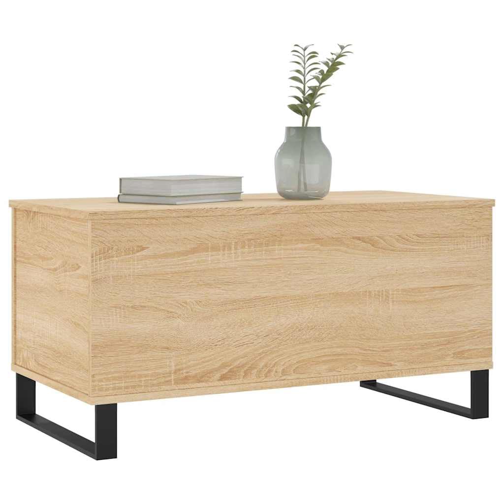 Hothingwell Inżynieryjny drewniany stolik kawowy 90x44,5x45 cm | Podnoszona góra, ukryte przechowywanie, metalowe nóżki, łatwe do czyszczenia