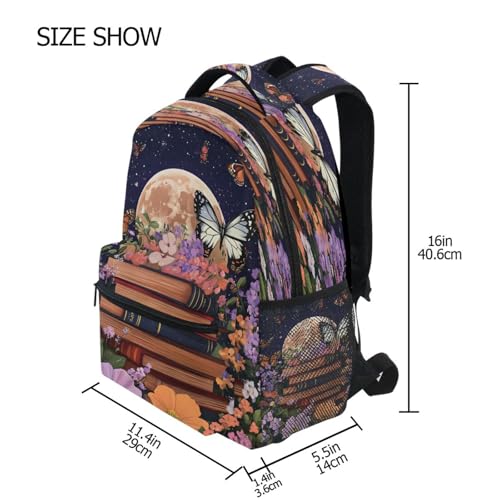 Bookworm Flower Butterfly Backpack for School Boys Girls Adults Kids Bookbag Laptop Bag 15L4