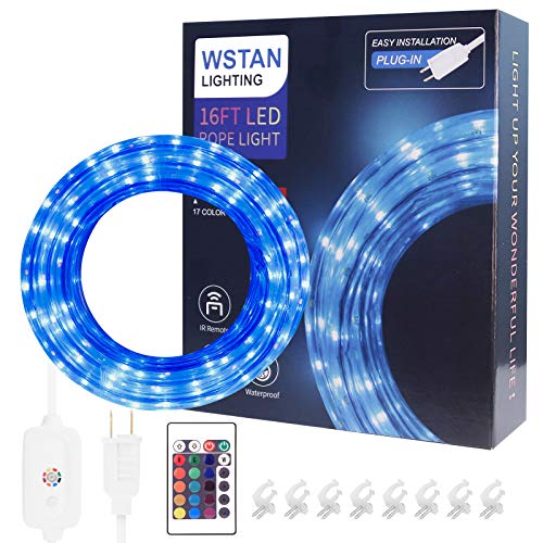 192 LED Rope Lights 16ft Outdoor RGB String Fairy Twinkle Strip Tube Lights with Remote for Bedroom Tree Deck Party Patio Garden Balcony Landscape Indoor Decorations,Waterproof Plug in Rope Lighting