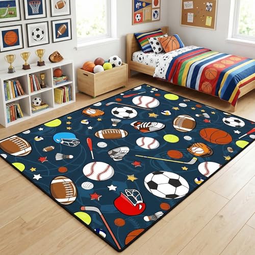 Tapete deportivo para niños 3x4 ft, diseño multideportivo