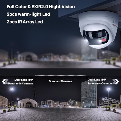Image of VIKYLIN 8MP 4K Dual Lens Poe IP Security Camera with 180 Panoramic Wide Angle,Smart Hybrid Light, Human /Vehicle Detection, Strobe Light&Audible Warn,2-Way Audio, 512 GB SD Card Slot,IP67 (2mm Lens)