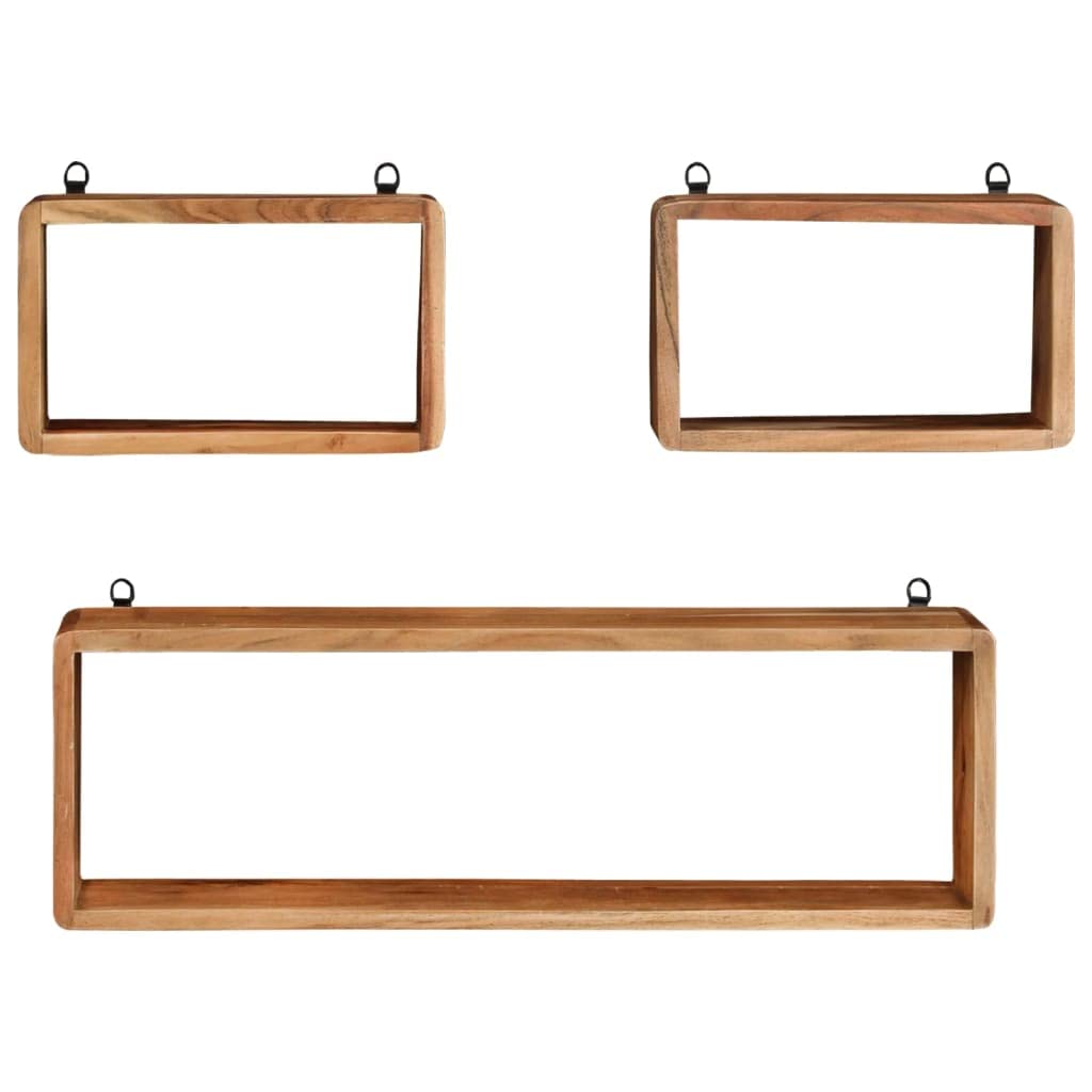 Wandregal Set aus massivem Akazienholz 80x15x25 cm und 35x15x20 cm Natürliche Maserung Stabiles Bücherregal für Wohnzimmer Küche und Badezimmer