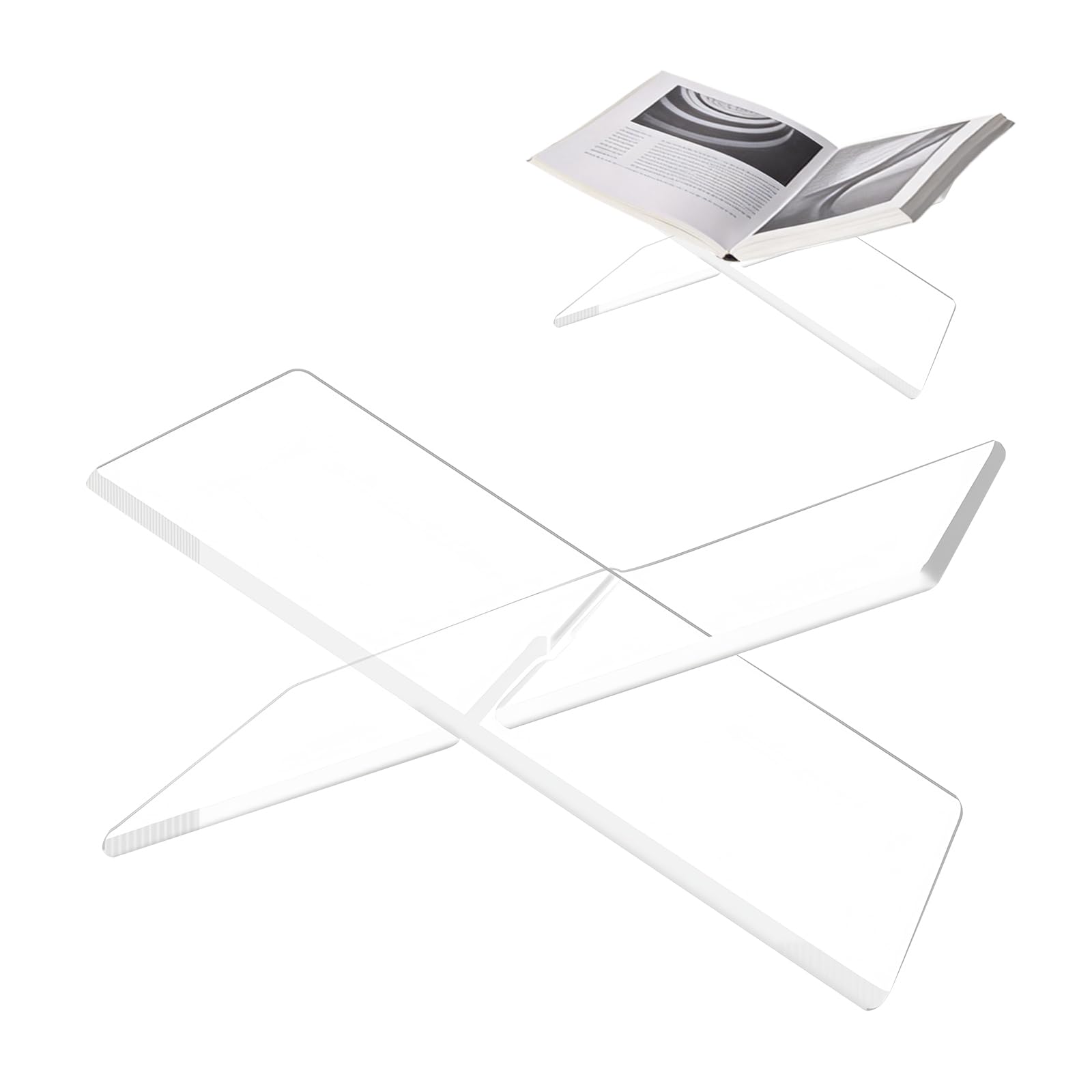 Acrylic Book Stand, Open Bookstand 31x15x5cm Cross Frame Acrylic Open Display Stand for Books Magazines Textbooks Recipe Holder Picture Display