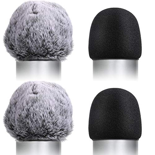 4 Pieces Microphone Cover Foam Windscreen Compatible with Furry Windscreen Mic Wind Cover Pop Filter Muff Microphone Covers Accessories