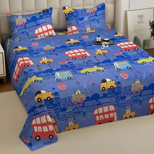 Image of Weave & Decor Cotton Feel Kids Bedsheet Double Bed 90x90 inches, Soft Fabric, Includes 2 Pillow Covers 20x30 inches