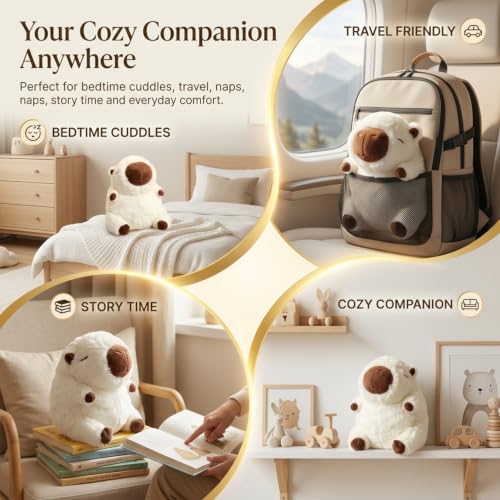 Image of FuzzyTales White Capybara Soft Toy | Soft Stuffed Plush Animal for Kids & Adults | Kawaii Cute Animal Toy for Cuddles & Room Decor | for Birthday Gifts, Thanksgivings and Every Event (25cm White)