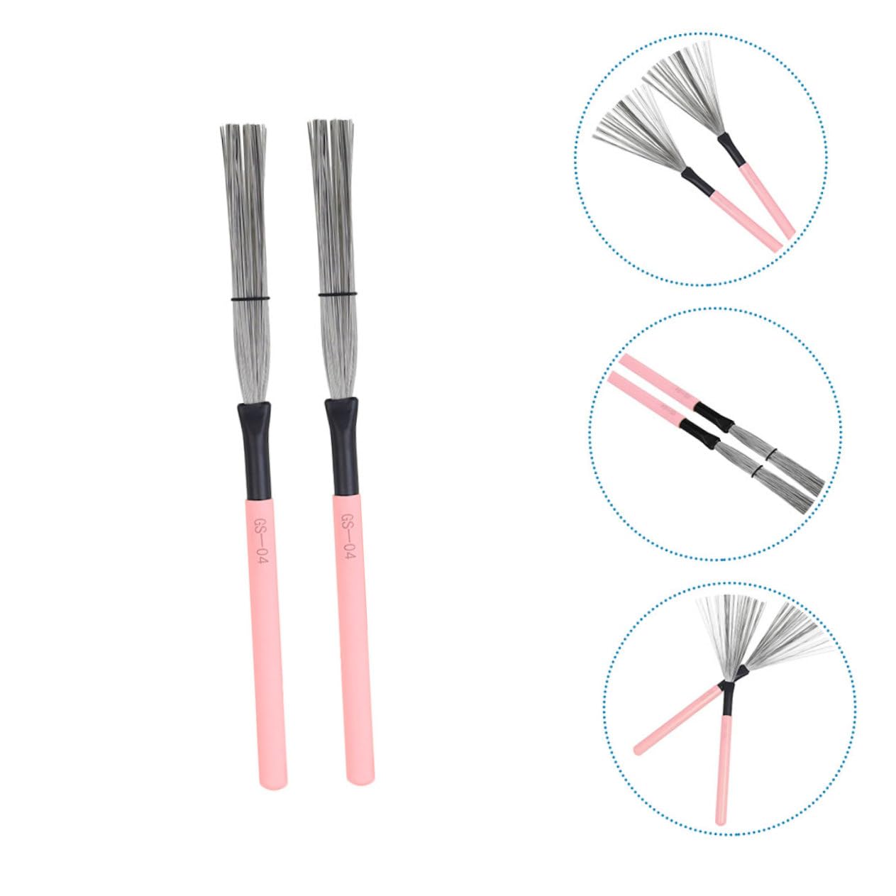 SUPVOX 2sets Professional Drum Brush Steel Wire Brush Wooden Handle Versatile Drum Set Accessory 2pcs*2