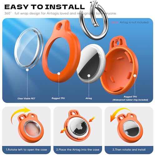 Image of Airtag Holder Waterproof Airtag Keychain Compatible with Apple(Set of 4) | Locking Case with Cable, Ultra-Durable Anti-Loss Case for Luggage and Keys, Black, Orange, Blue, Red