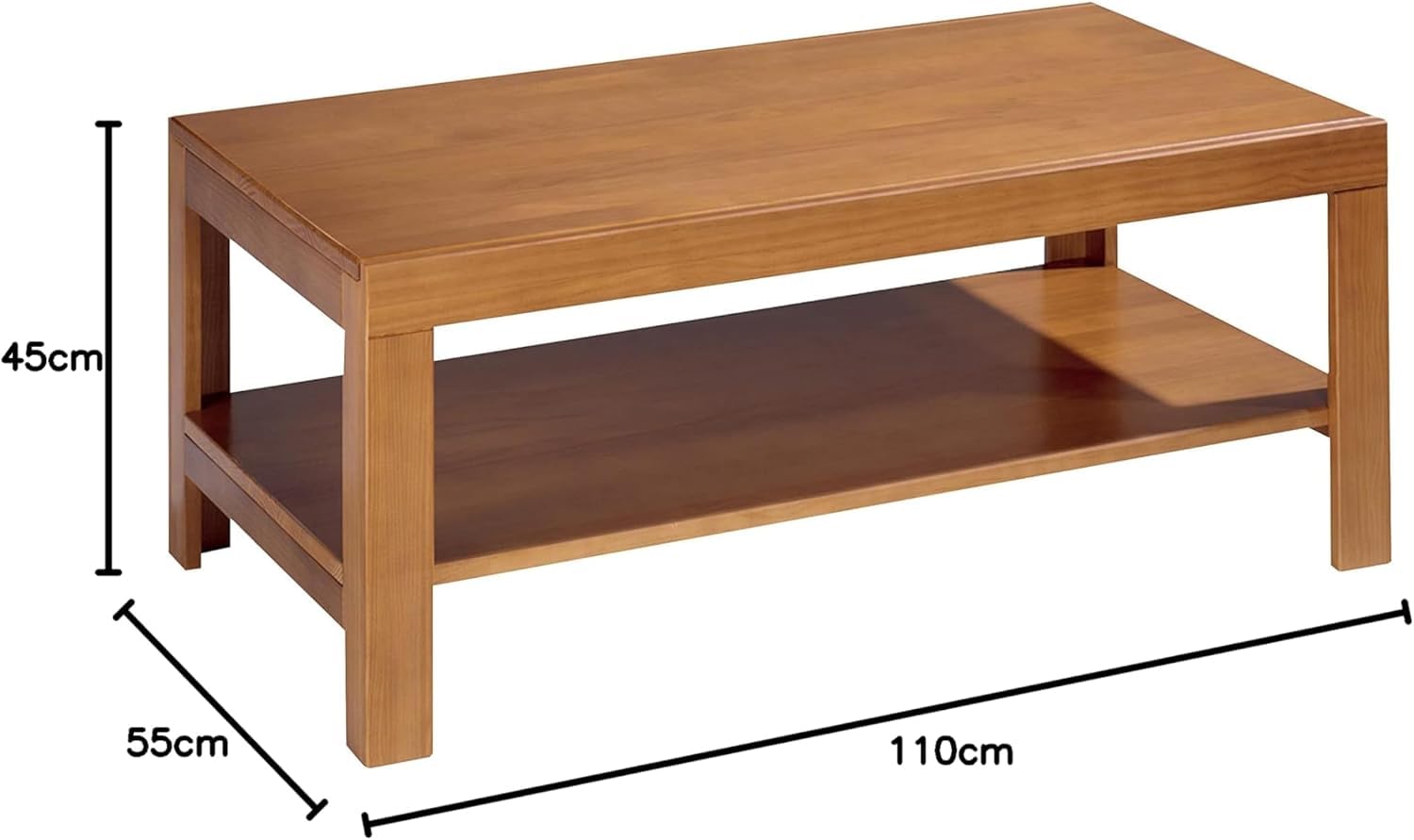 Dogar Moblit Mesa Centro Rectangular Realizada en Madera de Pino Macizo y barnizada en Color Cerezo Serie Kalpe Medidas (45x110x55) cm (Alto-Ancho-Fondo) Robusta y Duradera para Salón