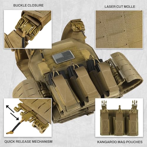 Image of VOTAGOO Gear Tactical Vest, Quick Release Lightweight Airsoft Vest, Adjustable Weighted Vest for Outdoor Hunting Training