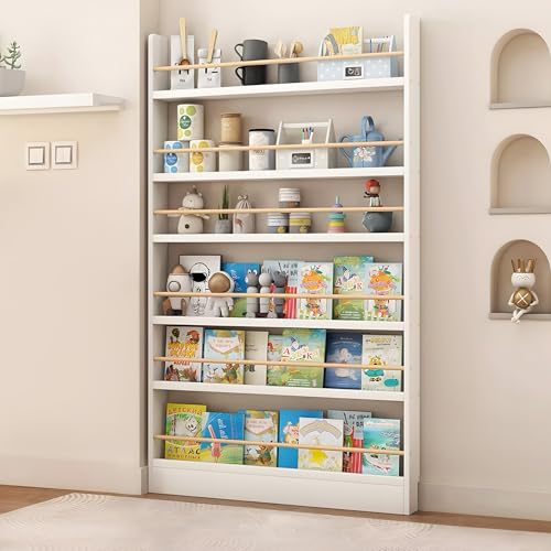 WOOOFA Behind The Door Bookshelf, Behind Door Bookshelf, 6-Tier Book Shelf, Narrow Thin Bookshelf for Kids, Space Saving, Anti-tip, Wall Mounted Book Toy Organizer for Bedroom, Living Room, Office
