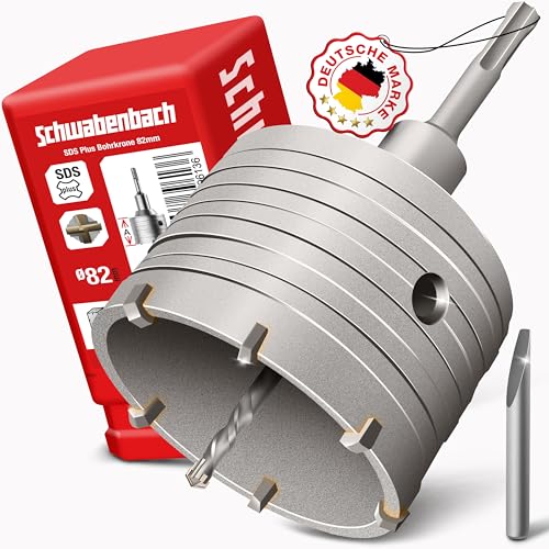 SCHWABENBACH SDS Plus Bohrkrone 82 mm - Zentrierbohrer - Hammerschlagfest - Bohrkrone Steckdose für Mauerwerk und Beton