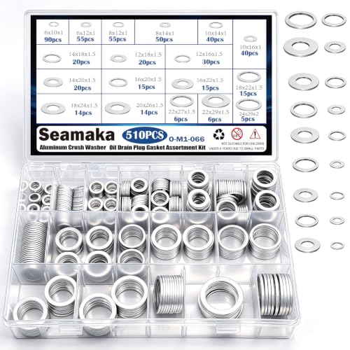 Image of 510PCS Oil Crush Washer,18 Sizes Oil Drain Plug Gaskets Assortment Kit,Automotive Aluminum Drain Plug Washer M6 M8 M10 M12 M14 M16 M18 M20 M22 M24