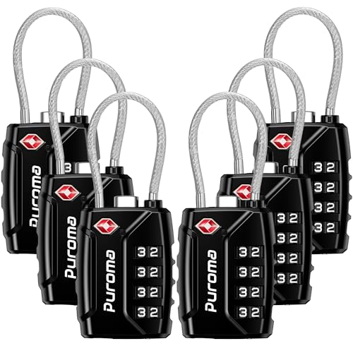 Puroma 6 Pack TSA Approved Luggage Locks 4 Digit Combination Travel Locks Resettable Code Lock with Zinc Alloy Body for Suitcase Toolbox Backpack Bag Gym Locker (Basic Black)