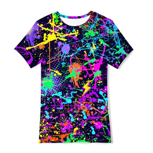 Kids Splatter Colorful Ink Shirt Boys Glow in The Dark Party T-Shirt Size 13-14 Unisex Novelty 3D Graphic Tees Shirts School Clothes Birthday Gifts