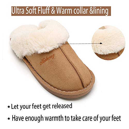 SOSUSHOE Women Slippers Fluffy Fur Slip On House Slippers Soft and Warm House Shoes for Indoor Outdoor, Light Brown,9.5-10.5 - Thumbnail 4