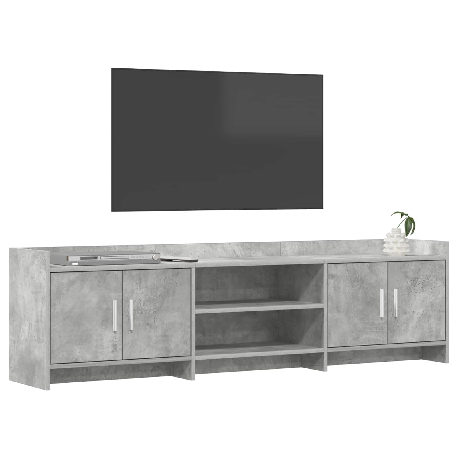 Szafka pod telewizor 168 x 33 x 47 cm, szara betonowa z materiału drewnopochodnego, niska szafka z 4 drzwiami, 2 półki, miejsce do przechowywania do salonu, sypialni, do gier i kina