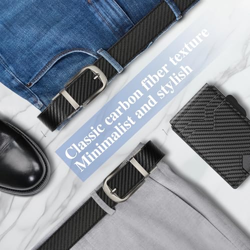 BIIGELL Wallet for Men Card Holder- Pop Up Aluminum Case, Carbon Fiber Leather RFID Blocking ID Window Cash Slot Minimalist Wallet with Gift Box (Carbon Fiber)3