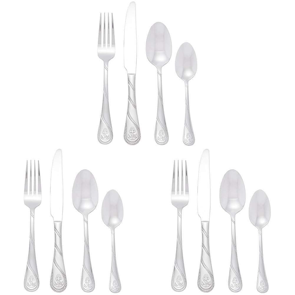 Towle Anchor 16-Piece Flatware Set, Stainless Steel (Pack of 3)