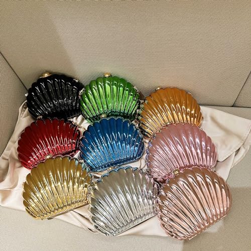 Image of Glitter Seashell Evening Clutch Purse Mini Chain Shoulder Bag Acrylic Shell Pearl Crossbody Bag