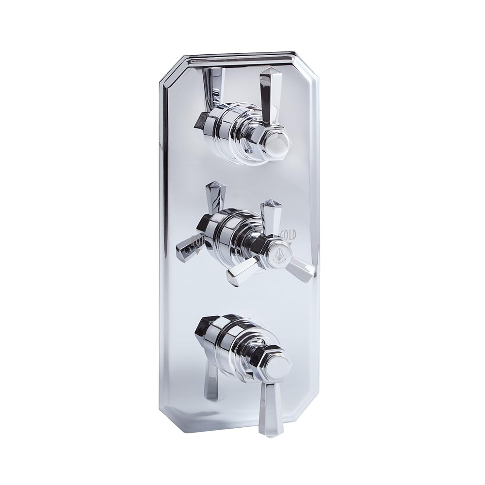Milano Chrome Earlham Art Deco 2 Outlet Triple Thermostatic Mixer Shower Valve
