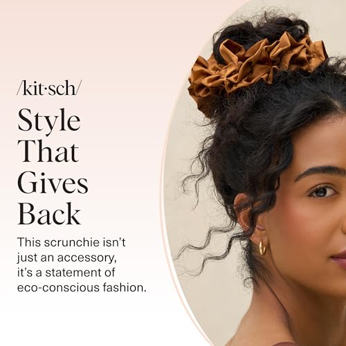 Kitsch Ruffle Satin Scrunchies For Women - Gentle Hair Tie - Camel, 1pc - image 8
