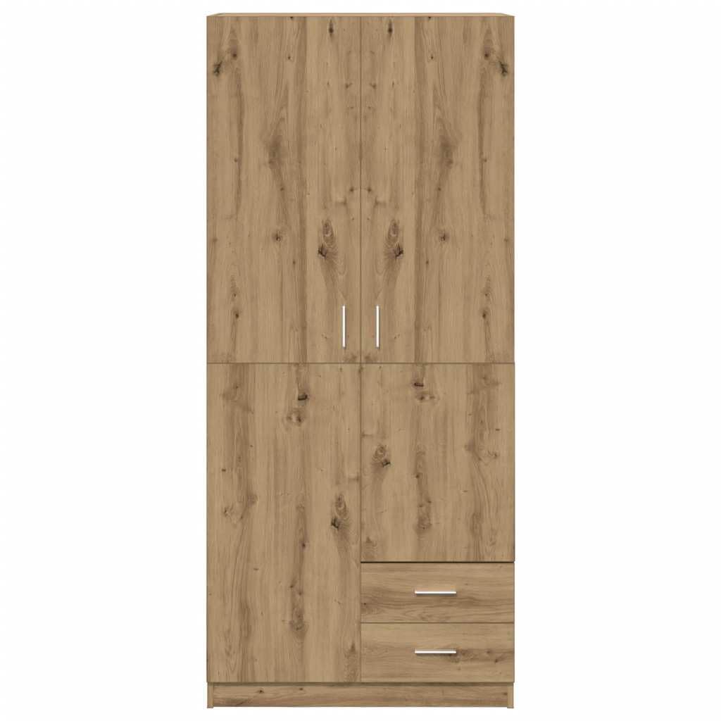Armario Artisan-roble 80 x 52 x 180 cm, material de madera con 2 puertas, 2 cajones, barra colgante y compartimento grande para dormitorio, pasillo, habitación de los niños, muebles