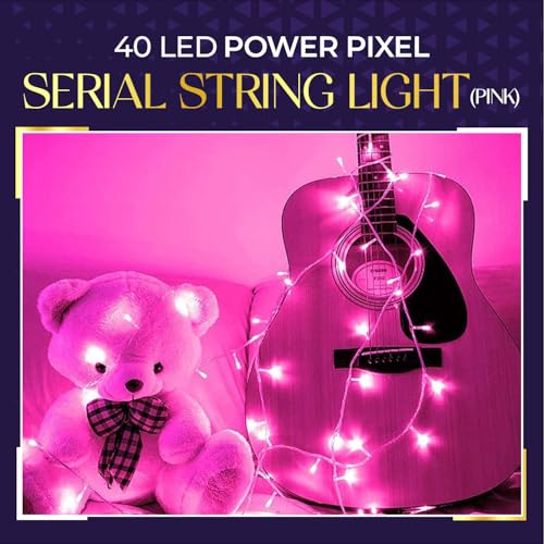 Image of Lexton 40 LED Power Pixel Serial String /Fairy Light | Plug Sourced | Suitable for Home & Outdoor Decoration, Diwali, Christmas, Ramadan, Wedding, Party, Festival (Pack of 50, Pink)