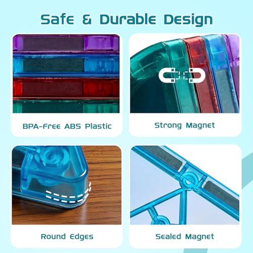 Image of Amazon Brand - Jam & Honey Magnetic Tiles Building Blocks Add-On for Kids 3+ Years - 16 pcs | STEM Learning Educational Toy | Creative & Constructive Play | Brain Development Toy | Creative Boost Pack | Multicolour