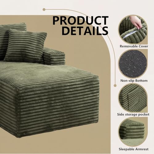 Image of 94.5 inch L Shaped Boneless Sectional Corduroy Couches for Living Room (Green)