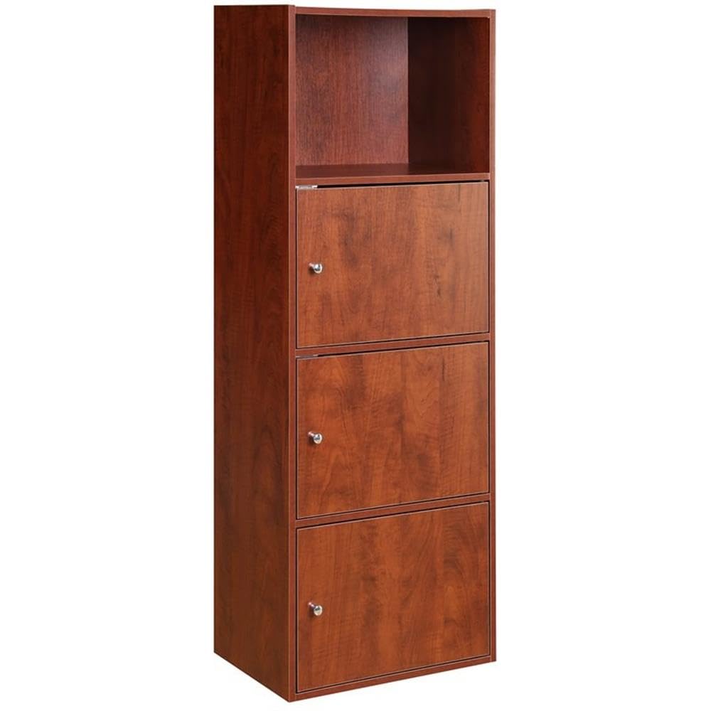 Xtra Storage Three-Door Bookcase in Cherry Wood Finish