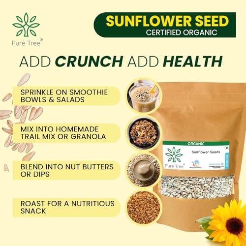 Image of Pure Tree Certified Organic Sunflower Seeds | 100 g | Surajmukhi ke Beej | Raw Sunflower Seeds | Organic Seeds for Eating Rich In Healthy Fats & Fiber