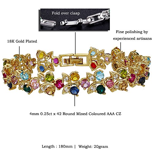 RIZILIA Blossom Tennis Bracelet for Women – 7" Round Cut Multicolor Cubic Zirconia CZ in Gold Plated, Fashion Jewelry Gift3
