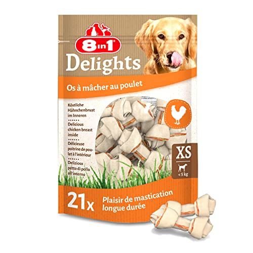 8 in 1 Delights XS - Os de Poulet à Mâcher pour Chien de Petite Taille -Longue durée- Viande de poulet à cœur - Limite le Tartre - Sans céréales Colorant Arôme Artificiel - 21 pièces - 252 g Cover