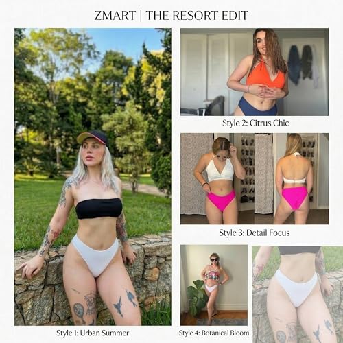 Image of Zmart Women V Cut Cheeky Bikini Bottoms - Mid Waist High Cut Swim Bathing Suit Bottoms V Front Swimsuit