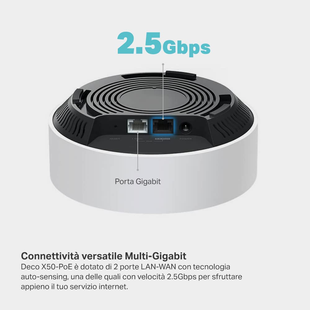TP-Link Deco X50-PoE Router Mesh WiFi 6, AX3000Mbps Dual Band, Poe(Alimentazione Tramite Ethernet), Porta Ethernet da 2,5 Gbps, Ripetitore WiFi, Access Point, Alexa, 3 Pezzi con Copertura Fino a 600㎡