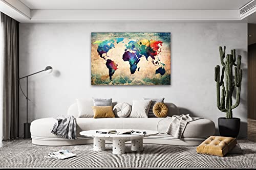 Baisuwallart A62069 Abstract World Map Canvas Painting Vintage Posters And Prints Colorful Wall Art Wall Pictures Artwork Framed Ready To Hang For Living Room Bedroom Office Home Decor 24X36Inch #TOP4
