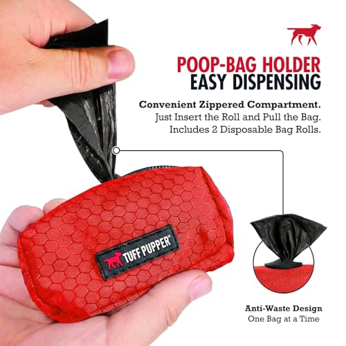 Image of Tuff Pupper Dog Poop Bag Holder | Works with Any Dog Leash | Zippered Waste Bag Dispenser | Waterproof with Rust-Proof Clip | Convenient Lightweight Design | Includes 2 Rolls of Leak-Proof Bags