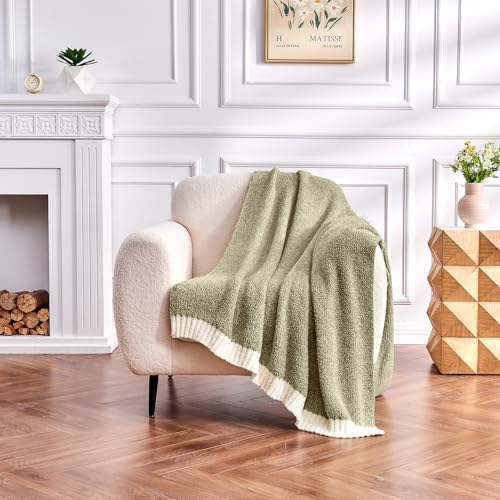 Image of CozeCube Reversible Knitted Throw Blanket,Olive Green White Melange 60 inchx80 inch