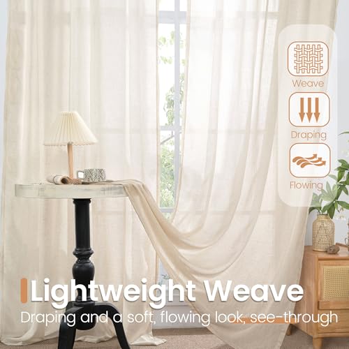 Image of BGment 54 Inch Length Oatmeal Curtains for Short Window - Rod Pocket Linen Sheer Drapes Light Filtering for Living Room Bedroom Lightweight Textured Natural Rustic, 2 Panels Set, 42 X 54 Inch