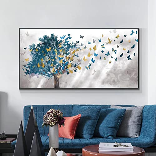 Tableau moderne feuilles d'or et papillons en impression haute définition