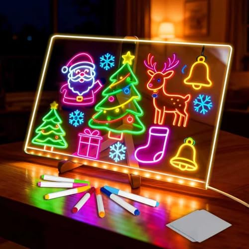 Tablette Lumineuse Wondiko pour Dessin Enfants LED, Tableau Acrylique Effaçable 7 Couleurs avec Stylo et Support Réglable,Cadeau d'anniversaire et de Noël pour